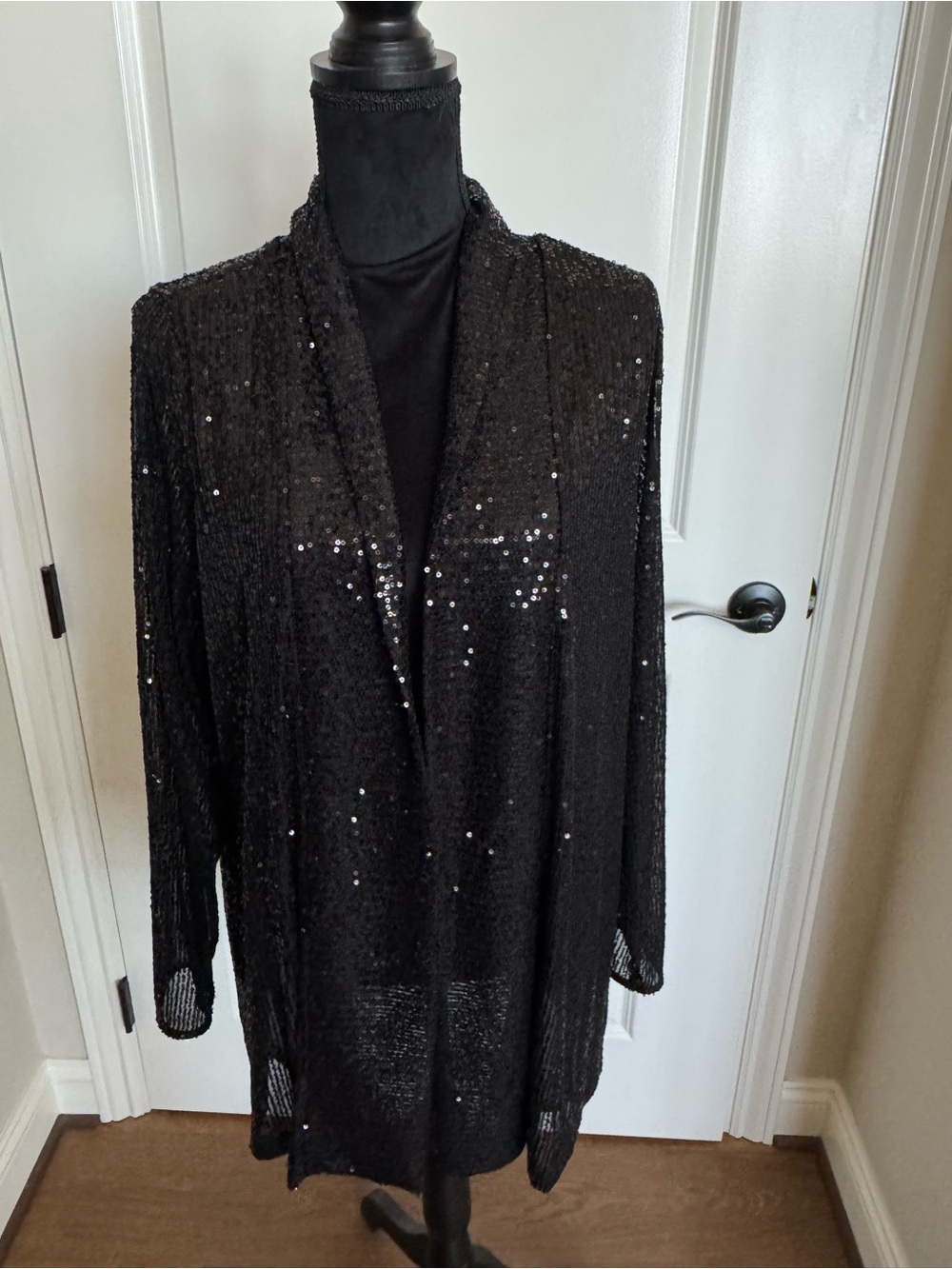 Belle by Kim Gravel Black Sequin Open Cardigan